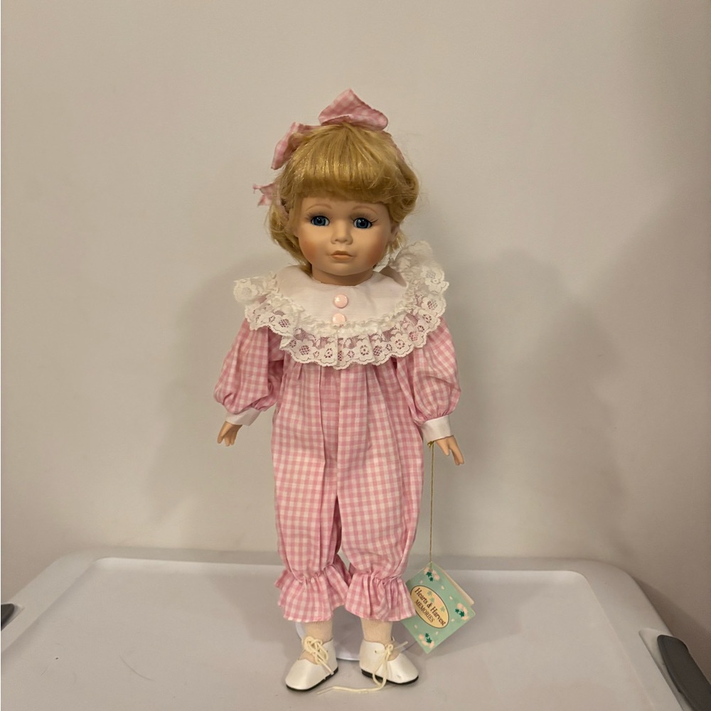 Pink Gingham Doll with Blonde Hair